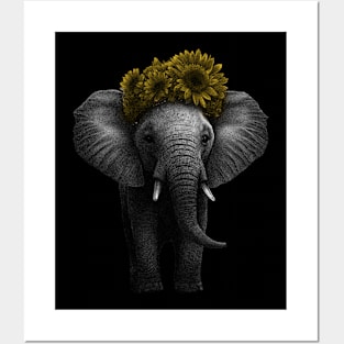 Baby Elephant and Sunflowers Posters and Art